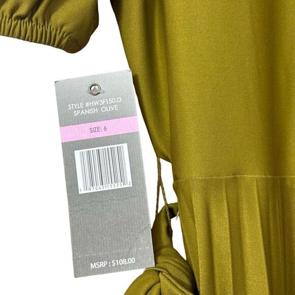 Sharagano Pleated Short Sleeve Dress Size 6 Spanish Olive New - Picture 9 of 9